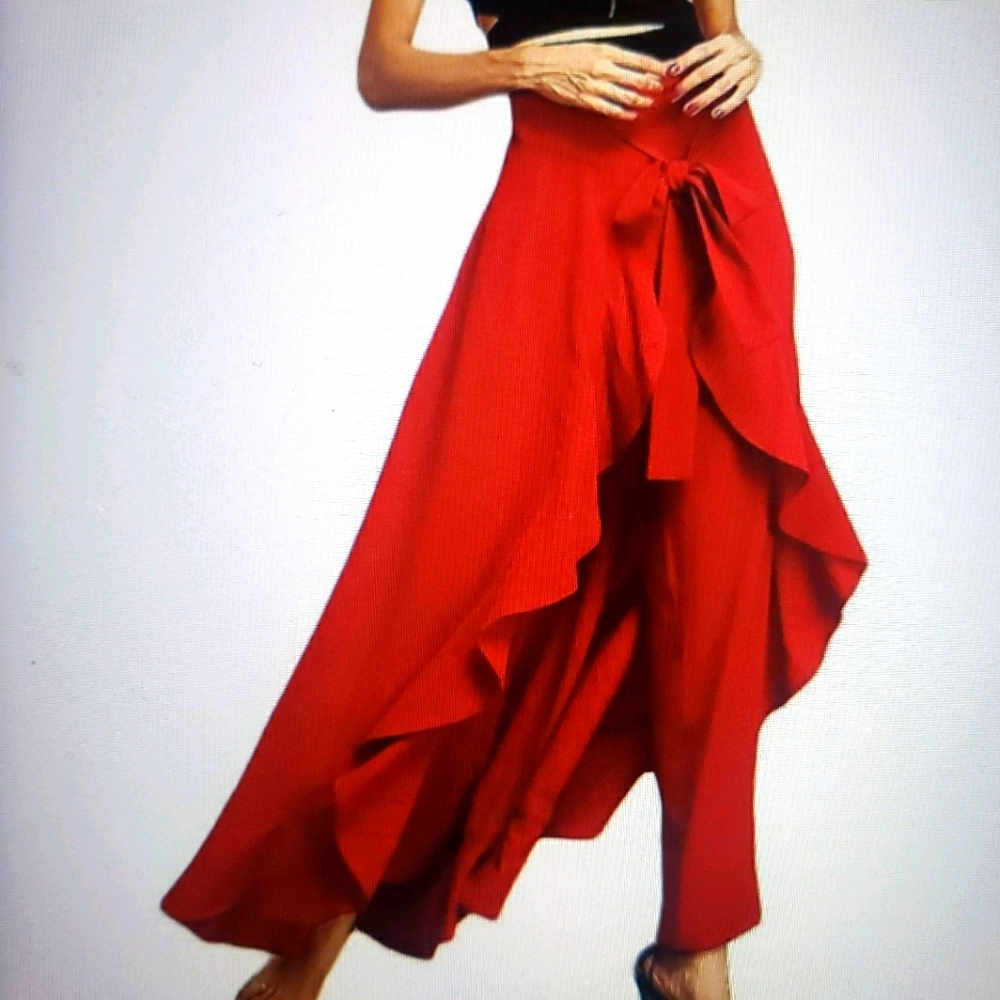 Women's designer Palazzo Pants Red Ruffles